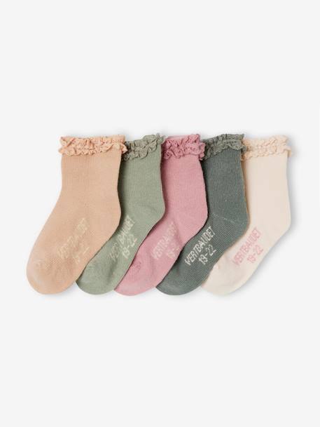 Lot de 5 paires de mi-chaussette bébé fille argile+pêche 1 - vertbaudet enfant 