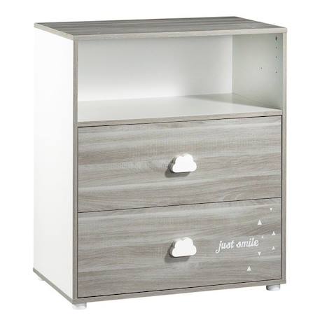 Commode à langer - Babyprice - Smile - Chêne silex - 2 tiroirs - 1 niche - En bois - Blanc GRIS 2 - vertbaudet enfant 