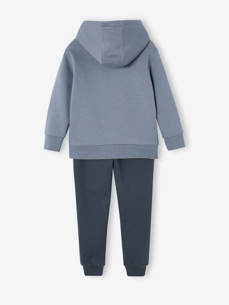 Ensemble sport garçon sweat à capuche et jogging bleu grisé+noix de pécan+vert 4 - vertbaudet enfant 