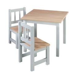 Chambre et rangement-ROBA Ensemble Table + 2 Chaises Enfants Woody - Table de Jeu et d'Apprentissage - Résistants aux Rayures - Gris / Décor Bois