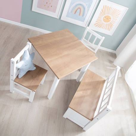 ROBA Ensemble Table + 2 Chaises Enfants Woody - Table de Jeu et d'Apprentissage - Résistants aux Rayures - Blanc / Décor Bois BLANC 5 - vertbaudet enfant 