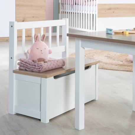 ROBA Banc Coffre à Jouets Woody pour Enfant - Meuble de Rangement en Bois 2 en 1 - Fermeture Douce - Blanc / Aspect Bois BLANC 5 - vertbaudet enfant 