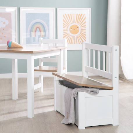 ROBA Banc Coffre à Jouets Woody pour Enfant - Meuble de Rangement en Bois 2 en 1 - Fermeture Douce - Blanc / Aspect Bois BLANC 6 - vertbaudet enfant 