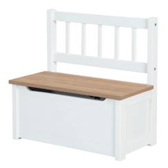 Chambre et rangement-ROBA Banc Coffre à Jouets Woody pour Enfant - Meuble de Rangement en Bois 2 en 1 - Fermeture Douce - Blanc / Aspect Bois