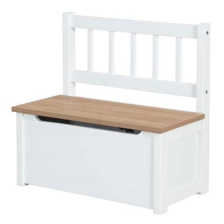 ROBA Banc Coffre à Jouets Woody pour Enfant - Meuble de Rangement en Bois 2 en 1 - Fermeture Douce - Blanc / Aspect Bois BLANC 1 - vertbaudet enfant 