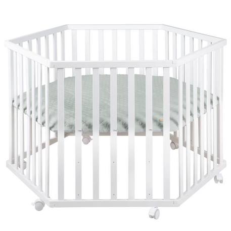 ROBA Parc Bébé 'roba Style' Hexagonal + Insert de Protection Vert et Roulettes - Bois Laqué Blanc BLANC 1 - vertbaudet enfant 