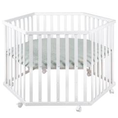 ROBA Parc Bébé "roba Style" Hexagonal + Insert de Protection Vert et Roulettes - Bois Laqué Blanc  - vertbaudet enfant