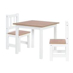 Chambre et rangement-Chambre-Bureau, table-ROBA Ensemble Table + 2 Chaises Enfants Woody - Table de Jeu et d'Apprentissage - Résistants aux Rayures - Blanc / Décor Bois