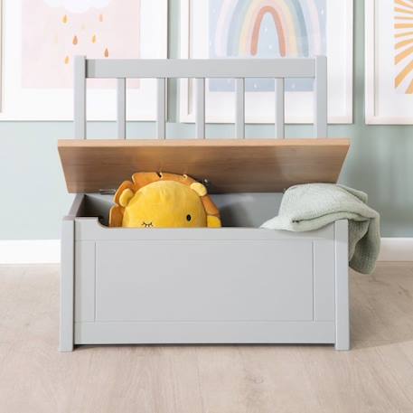 ROBA Banc Coffre à Jouets Woody pour Enfant - Meuble de Rangement en Bois 2 en 1 - Fermeture Douce - Taupe / Aspect Bois GRIS 5 - vertbaudet enfant 