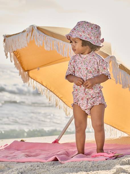 Bébé-Maillot de bain, accessoires de plage-Ensemble de bain T-shirt anti UV + culotte + bob bébé fille