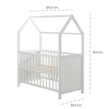 ROBA Lit Bébé Cabane 60x120 cm + Plan et Matelas à langer - Convertible en Lit Cododo - Hauteur Réglable - Bois Laqué Blanc BLANC 3 - vertbaudet enfant 