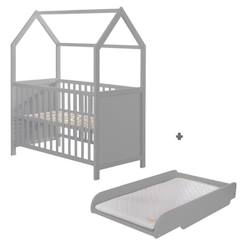 ROBA Lit Bébé Cabane 60x120 cm + Plan et Matelas à langer - Convertible en Lit Cododo - Hauteur Réglable - Bois Laqué Gris  - vertbaudet enfant