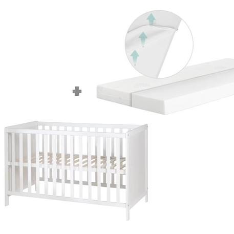 Lit Bébé 2 en 1 - ROBA - Blanc - Sommier Réglable - Matelas Inclus BLANC 1 - vertbaudet enfant 