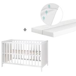 Puériculture-Lit Bébé 2 en 1 - ROBA - Blanc - Sommier Réglable - Matelas Inclus