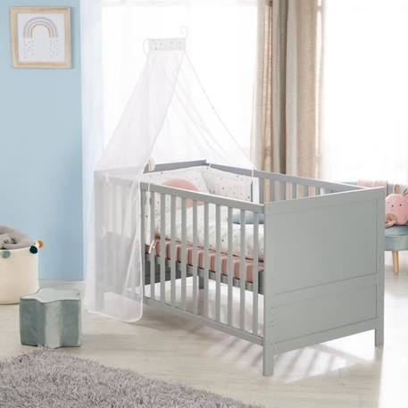 ROBA Lit Bébé Évolutif 70x140 - Réglable en Hauteur - 3 Barreaux Amovibles - Coins de Transformation Inclus - Bois Gris GRIS 2 - vertbaudet enfant 