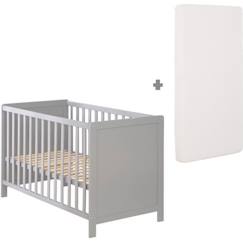 Chambre et rangement-Chambre-Lit Cododo - ROBA - 60x120 cm - Hauteur réglable - Gris - Sommier et matelas inclus