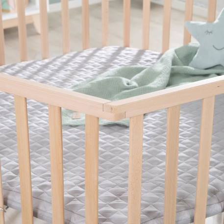 ROBA Parc Bébé 'Cosiplay' + Tapis de Parc 'roba Style' gris et 6 Roulettes - Hêtre bio naturel MARRON 4 - vertbaudet enfant 