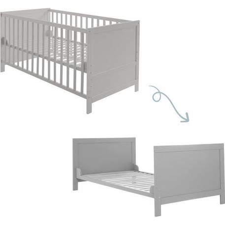 ROBA Lit Bébé Évolutif 70x140 - Réglable en Hauteur - 3 Barreaux Amovibles - Coins de Transformation Inclus - Bois Gris GRIS 1 - vertbaudet enfant 