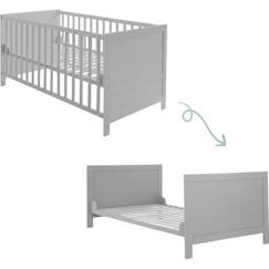 ROBA Lit Bébé Évolutif 70x140 - Réglable en Hauteur - 3 Barreaux Amovibles - Coins de Transformation Inclus - Bois Gris  - vertbaudet enfant