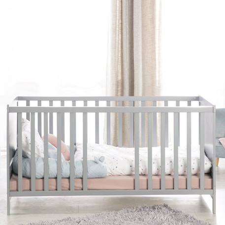 ROBA Lit Bébé Évolutif 70x140 - Réglable en Hauteur - 3 Barreaux Amovibles - Coins de Transformation Inclus - Bois Gris GRIS 5 - vertbaudet enfant 