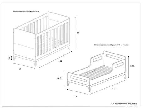 Lit bébé évolutif Evidence 70x140 cm - Blanc & Hêtre BLANC 3 - vertbaudet enfant 