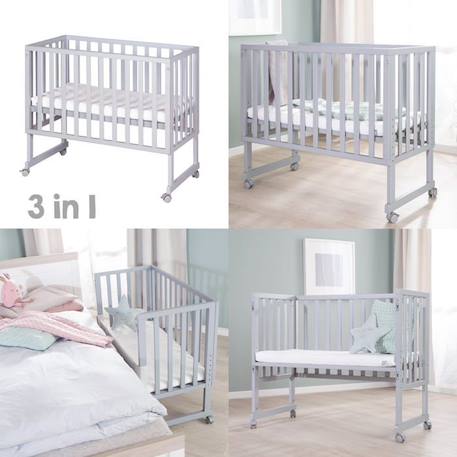 ROBA Berceau Cododo 3en1 Réglable 'safe asleep®' 90 x 45 cm + Matelas + Barrière et 4 Roulettes avec freins- Bois Laqué Taupe GRIS 2 - vertbaudet enfant 