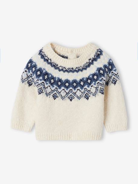 Pull jacquard bébé garçon en maille mousseuse ultra douce écru 2 - vertbaudet enfant 