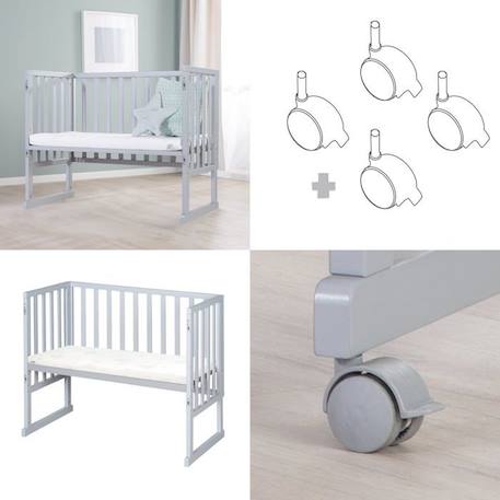 ROBA Berceau Cododo 3en1 Réglable 'safe asleep®' 90 x 45 cm + Matelas + Barrière et 4 Roulettes avec freins- Bois Laqué Taupe GRIS 5 - vertbaudet enfant 