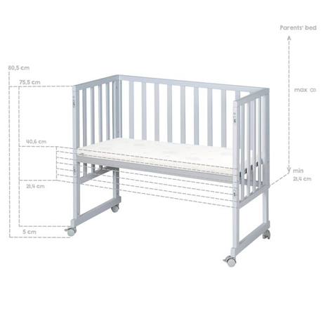 ROBA Berceau Cododo 3en1 Réglable 'safe asleep®' 90 x 45 cm + Matelas + Barrière et 4 Roulettes avec freins- Bois Laqué Taupe GRIS 6 - vertbaudet enfant 