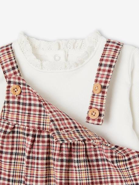 Ensemble salopette courte à carreaux + t-shirt et bandeau bébé fille bois de rose 6 - vertbaudet enfant 