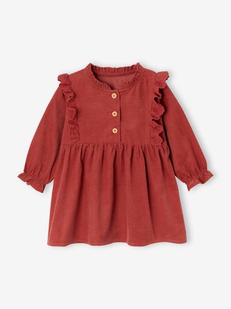 Robe en velours à volants en broderie anglaise bébé fille terracotta 1 - vertbaudet enfant 