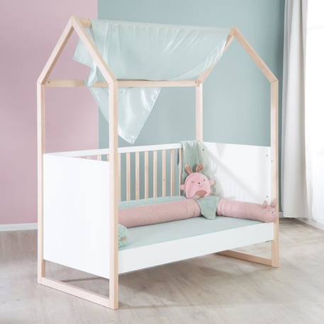 ROBA Lit Bébé Cabane 70 x 140 cm - Convertible + Réglable en Hauteur - Lit Évolutif avec 3 Barreaux Amovibles - Bois Naturel - Blanc BLANC 5 - vertbaudet enfant 