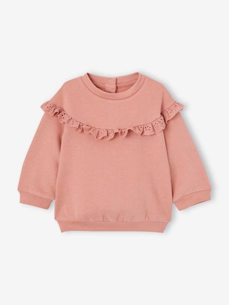 Sweat-shirt volant en broderie anglaise bébé fille ocre+vieux rose 5 - vertbaudet enfant 