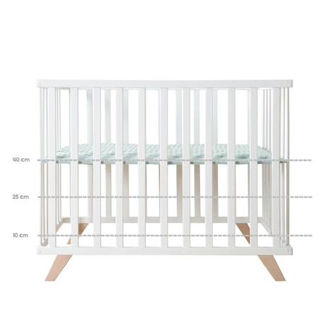 ROBA Parc Bébé 75 x 100 cm en Bois Massif BIO - avec Tapis Lil Planet Certifié OEKO-TEX - Hauteur Réglable - Blanc - Vert Givré BLANC 6 - vertbaudet enfant 