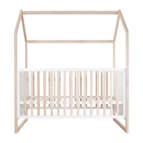 ROBA Lit Bébé Cabane 70 x 140 cm - Convertible + Réglable en Hauteur - Lit Évolutif avec 3 Barreaux Amovibles - Bois Naturel - Blanc BLANC 3 - vertbaudet enfant 