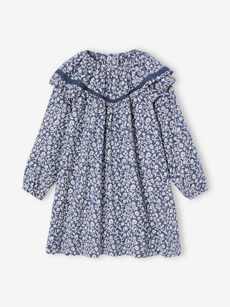 Robe à collerette imprimée fleurs fille bleu imprimé 1 - vertbaudet enfant 