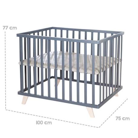 ROBA Parc Bébé 75 x 100 cm - avec Tapis Grège en Cuir PU Hydrofuge + Pieds en Bois Massif Bio - Hauteur Réglable - Anthracite NOIR 5 - vertbaudet enfant 