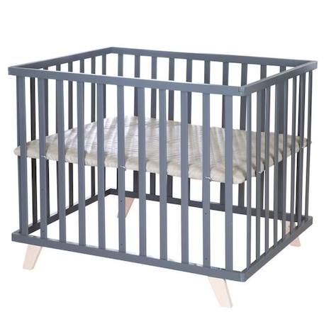 ROBA Parc Bébé 75 x 100 cm - avec Tapis Grège en Cuir PU Hydrofuge + Pieds en Bois Massif Bio - Hauteur Réglable - Anthracite NOIR 1 - vertbaudet enfant 