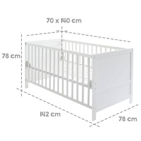 ROBA Lit Bébé Évolutif Complet Sterne grau - 70 x 140 cm - Literie incluse - Hauteur Réglable - Bois Blanc BLANC 3 - vertbaudet enfant 