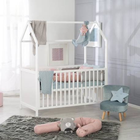 ROBA Lit Cabane Bébé Évolutif 70x140 cm - Convertible en Lit Junior et en Banc - Hauteur Réglable - Bois Laqué Blanc BLANC 2 - vertbaudet enfant 