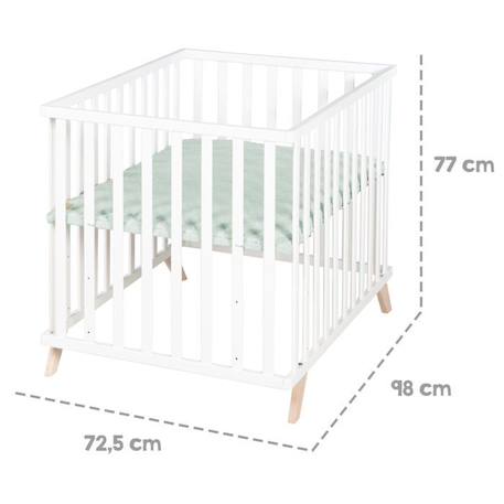 ROBA Parc Bébé 75 x 100 cm en Bois Massif BIO - avec Tapis Lil Planet Certifié OEKO-TEX - Hauteur Réglable - Blanc - Vert Givré BLANC 5 - vertbaudet enfant 