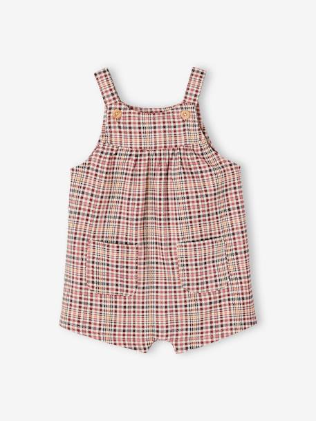 Ensemble salopette courte à carreaux + t-shirt et bandeau bébé fille bois de rose 2 - vertbaudet enfant 