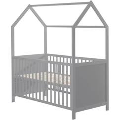 Chambre et rangement-Chambre-Lit bébé, lit enfant-Lit bébé-ROBA Lit Cabane Bébé Évolutif 70x140 cm - Convertible en Lit Junior et en Banc - Hauteur Réglable - Bois Laqué Gris / Taupe