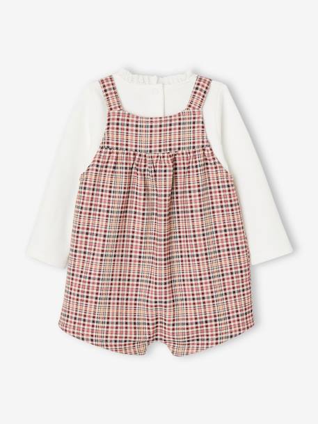 Ensemble salopette courte à carreaux + t-shirt et bandeau bébé fille bois de rose 5 - vertbaudet enfant 