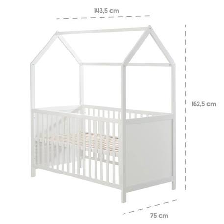 ROBA Lit Cabane Bébé Évolutif 70x140 cm - Convertible en Lit Junior et en Banc - Hauteur Réglable - Bois Laqué Blanc BLANC 3 - vertbaudet enfant 