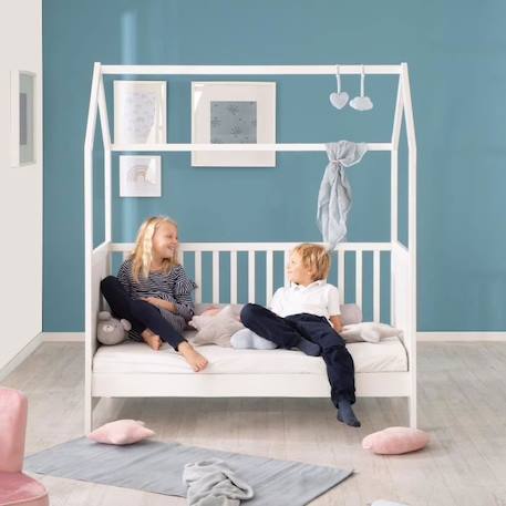 ROBA Lit Cabane Bébé Évolutif 70x140 cm - Convertible en Lit Junior et en Banc - Hauteur Réglable - Bois Laqué Blanc BLANC 4 - vertbaudet enfant 