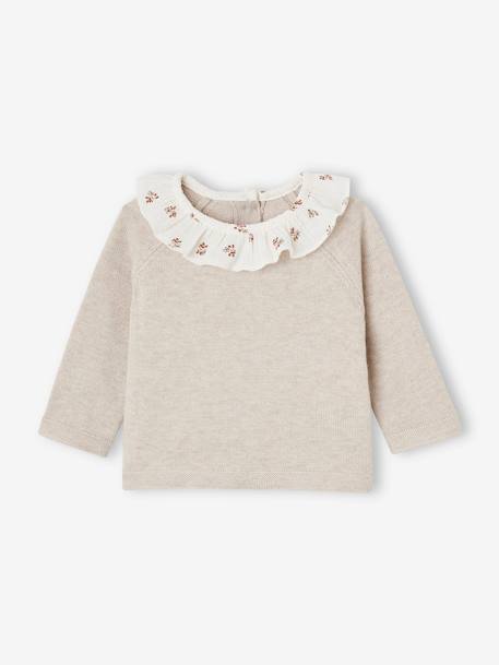 Pull à collerette fleurie bébé naissance beige chiné 1 - vertbaudet enfant 