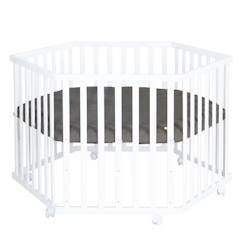 ROBA Parc Bébé Hexagonal - avec Tapis Anthracite en Cuir PU Hydrofuge + 6 Roulettes à Freins - Hauteur Réglable - Bois Blanc  - vertbaudet enfant