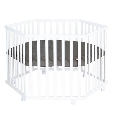 ROBA Parc Bébé Hexagonal - avec Tapis Anthracite en Cuir PU Hydrofuge + 6 Roulettes à Freins - Hauteur Réglable - Bois Blanc BLANC 1 - vertbaudet enfant 