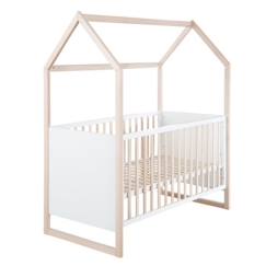 ROBA Lit Bébé Cabane 70 x 140 cm - Convertible + Réglable en Hauteur - Lit Évolutif avec 3 Barreaux Amovibles - Bois Naturel - Blanc  - vertbaudet enfant